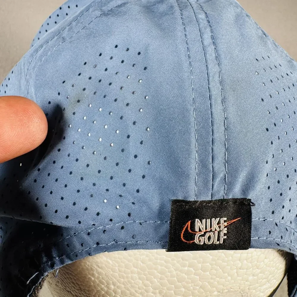 Nike Golf Hat Cap Strap Back One Size Blue Perforated Swoosh SQ ONE‎ Mens